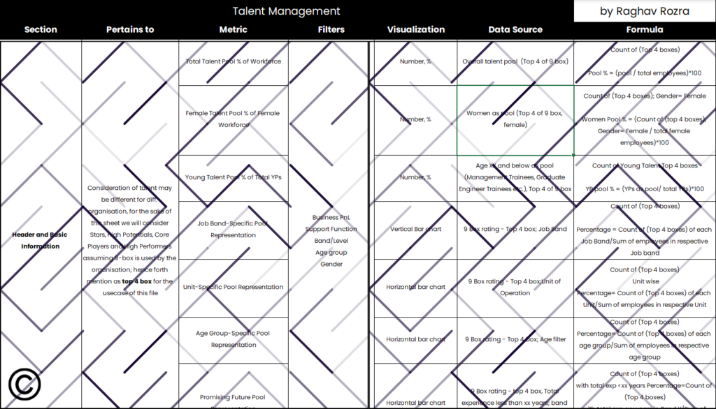 Snapshot of data sheet for Talent Management Dashboard