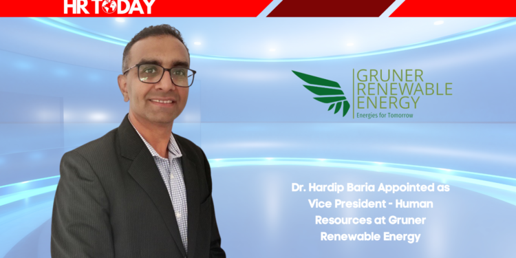 Dr. Hardip Baria Appointed as Vice President - Human Resources at Gruner Renewable Energy