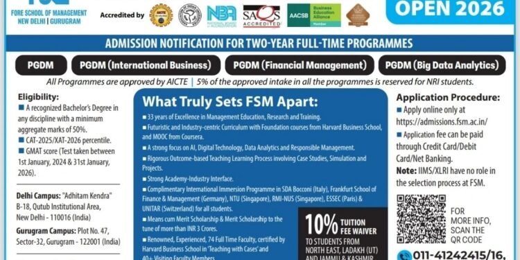 FORE School of Management, New Delhi Invites Applications for 2026 PGDM Batch – Shaping Future-Ready Global Leaders
