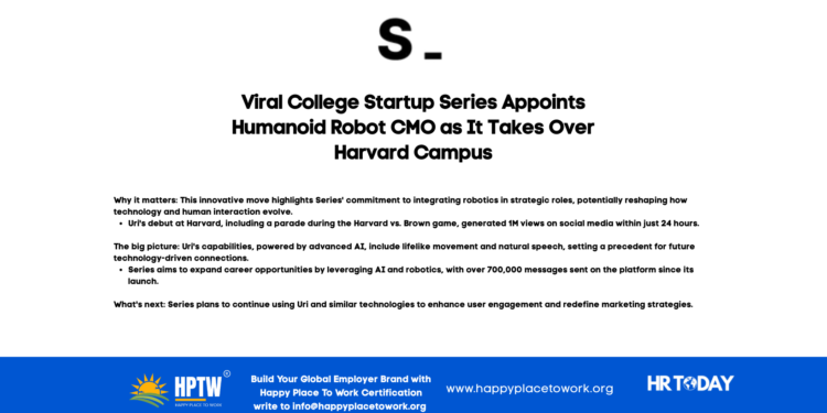 Viral College Startup Series Appoints Humanoid Robot CMO as It Takes Over Harvard Campus
